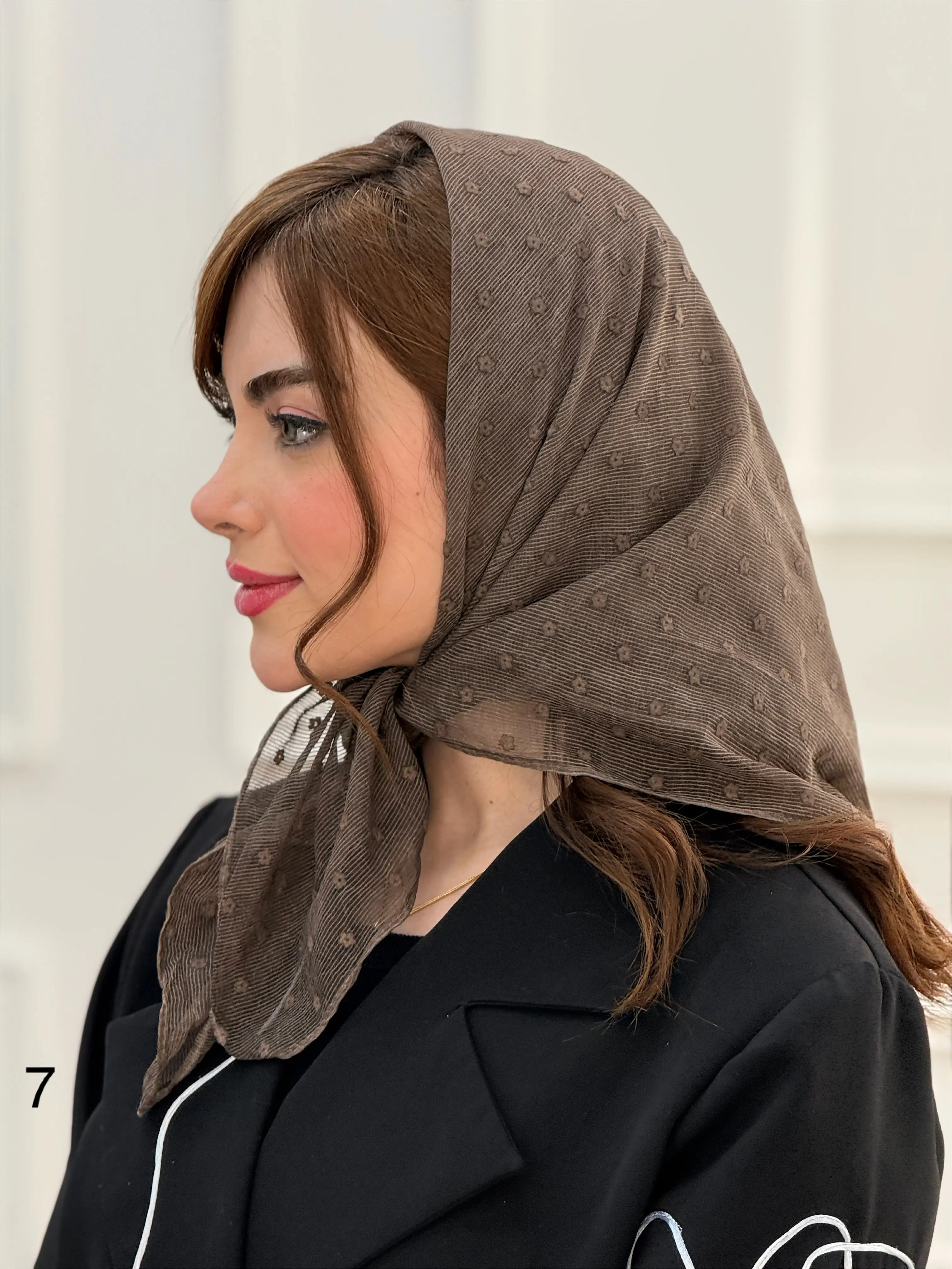 مینی اسکارف حریر طرحدار قهوه ای